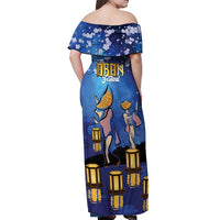 Japan Obon Festival Off Shoulder Maxi Dress Sakura Lanterns With Bon Dance - Wonder Print Shop