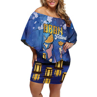Japan Obon Festival Off Shoulder Short Dress Sakura Lanterns With Bon Dance - Wonder Print Shop