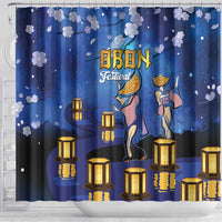Japan Obon Festival Shower Curtain Sakura Lanterns With Bon Dance - Wonder Print Shop
