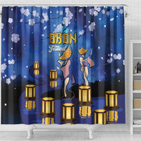 Japan Obon Festival Shower Curtain Sakura Lanterns With Bon Dance - Wonder Print Shop