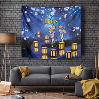 Japan Obon Festival Tapestry Sakura Lanterns With Bon Dance - Wonder Print Shop