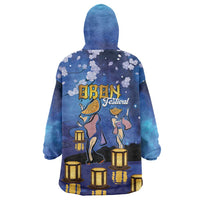 Japan Obon Festival Wearable Blanket Hoodie Sakura Lanterns With Bon Dance - Wonder Print Shop