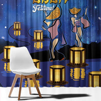 Japan Obon Festival Window Curtain Sakura Lanterns With Bon Dance - Wonder Print Shop