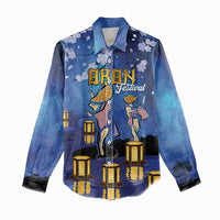 Japan Obon Festival Women Casual Shirt Sakura Lanterns With Bon Dance - Wonder Print Shop