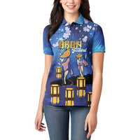 Japan Obon Festival Women Polo Shirt Sakura Lanterns With Bon Dance - Wonder Print Shop