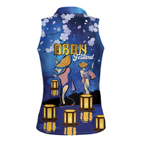 Japan Obon Festival Women Sleeveless Polo Shirt Sakura Lanterns With Bon Dance - Wonder Print Shop