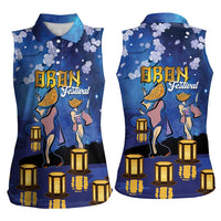 Japan Obon Festival Women Sleeveless Polo Shirt Sakura Lanterns With Bon Dance - Wonder Print Shop