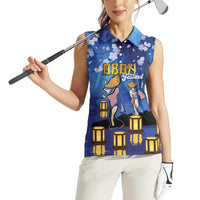 Japan Obon Festival Women Sleeveless Polo Shirt Sakura Lanterns With Bon Dance - Wonder Print Shop