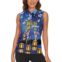 Japan Obon Festival Women Sleeveless Polo Shirt Sakura Lanterns With Bon Dance - Wonder Print Shop