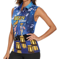 Japan Obon Festival Women Sleeveless Polo Shirt Sakura Lanterns With Bon Dance - Wonder Print Shop