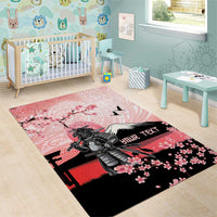Personalised Japan Samurai Warrior Area Rug Japanese Cherry Blossom Polynesian Pattern - Wonder Print Shop