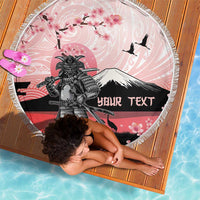 Personalised Japan Samurai Warrior Beach Blanket Japanese Cherry Blossom Polynesian Pattern - Wonder Print Shop