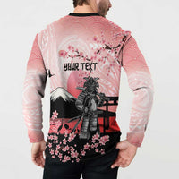 Personalised Japan Samurai Warrior Button Sweatshirt Japanese Cherry Blossom Polynesian Pattern - Wonder Print Shop