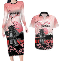 Personalised Japan Samurai Warrior Couples Matching Long Sleeve Bodycon Dress and Hawaiian Shirt Japanese Cherry Blossom Polynesian Pattern - Wonder Print Shop