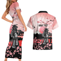 Personalised Japan Samurai Warrior Couples Matching Short Sleeve Bodycon Dress and Hawaiian Shirt Japanese Cherry Blossom Polynesian Pattern - Wonder Print Shop
