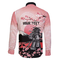 Personalised Japan Samurai Warrior Family Matching Long Sleeve Bodycon Dress and Hawaiian Shirt Japanese Cherry Blossom Polynesian Pattern - Wonder Print Shop