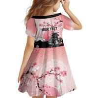 Personalised Japan Samurai Warrior Family Matching Off The Shoulder Long Sleeve Dress and Hawaiian Shirt Japanese Cherry Blossom Polynesian Pattern - Wonder Print Shop