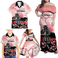 Personalised Japan Samurai Warrior Family Matching Off Shoulder Maxi Dress and Hawaiian Shirt Japanese Cherry Blossom Polynesian Pattern - Wonder Print Shop