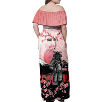 Personalised Japan Samurai Warrior Family Matching Off Shoulder Maxi Dress and Hawaiian Shirt Japanese Cherry Blossom Polynesian Pattern - Wonder Print Shop