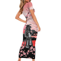 Personalised Japan Samurai Warrior Family Matching Short Sleeve Bodycon Dress and Hawaiian Shirt Japanese Cherry Blossom Polynesian Pattern - Wonder Print Shop