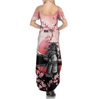 Personalised Japan Samurai Warrior Family Matching Summer Maxi Dress and Hawaiian Shirt Japanese Cherry Blossom Polynesian Pattern - Wonder Print Shop