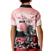 Personalised Japan Samurai Warrior Kid Polo Shirt Japanese Cherry Blossom Polynesian Pattern - Wonder Print Shop