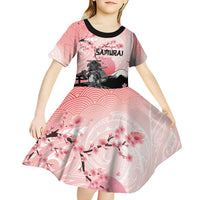 Personalised Japan Samurai Warrior Kid Short Sleeve Dress Japanese Cherry Blossom Polynesian Pattern - Wonder Print Shop
