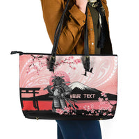 Personalised Japan Samurai Warrior Leather Tote Bag Japanese Cherry Blossom Polynesian Pattern - Wonder Print Shop