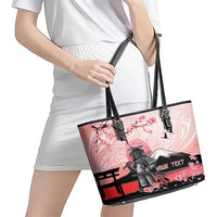 Personalised Japan Samurai Warrior Leather Tote Bag Japanese Cherry Blossom Polynesian Pattern - Wonder Print Shop