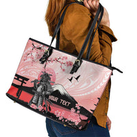 Personalised Japan Samurai Warrior Leather Tote Bag Japanese Cherry Blossom Polynesian Pattern - Wonder Print Shop