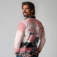 Personalised Japan Samurai Warrior Long Sleeve Polo Shirt Japanese Cherry Blossom Polynesian Pattern - Wonder Print Shop