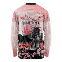Personalised Japan Samurai Warrior Long Sleeve Shirt Japanese Cherry Blossom Polynesian Pattern - Wonder Print Shop