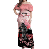 Personalised Japan Samurai Warrior Off Shoulder Maxi Dress Japanese Cherry Blossom Polynesian Pattern - Wonder Print Shop