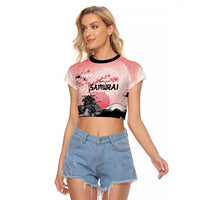 Personalised Japan Samurai Warrior Raglan Cropped T Shirt Japanese Cherry Blossom Polynesian Pattern - Wonder Print Shop