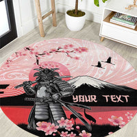 Personalised Japan Samurai Warrior Round Carpet Japanese Cherry Blossom Polynesian Pattern - Wonder Print Shop