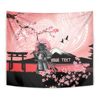Personalised Japan Samurai Warrior Tapestry Japanese Cherry Blossom Polynesian Pattern - Wonder Print Shop