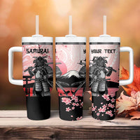 Personalised Japan Samurai Warrior Tumbler With Handle Japanese Cherry Blossom Polynesian Pattern - Wonder Print Shop