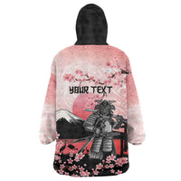Personalised Japan Samurai Warrior Wearable Blanket Hoodie Japanese Cherry Blossom Polynesian Pattern - Wonder Print Shop