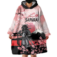 Personalised Japan Samurai Warrior Wearable Blanket Hoodie Japanese Cherry Blossom Polynesian Pattern - Wonder Print Shop