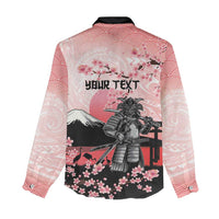 Personalised Japan Samurai Warrior Women Casual Shirt Japanese Cherry Blossom Polynesian Pattern - Wonder Print Shop