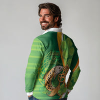 Salmon of Knowledge Ireland Long Sleeve Polo Shirt Celtic Mythology An Bradan Feasa