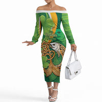 Salmon of Knowledge Ireland Off The Shoulder Long Sleeve Dress Celtic Mythology An Bradan Feasa