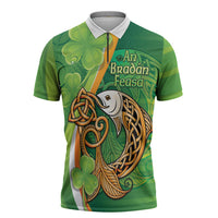 Salmon of Knowledge Ireland Zipper Polo Shirt Celtic Mythology An Bradan Feasa