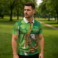 Salmon of Knowledge Ireland Zipper Polo Shirt Celtic Mythology An Bradan Feasa