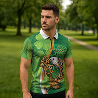 Salmon of Knowledge Ireland Zipper Polo Shirt Celtic Mythology An Bradan Feasa