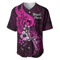 Polynesia Breast Cancer Awareness Baseball Jersey Think Pink Polynesian Ribbon Black Version - Wonder Print Shop