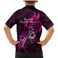 Polynesia Breast Cancer Awareness Family Matching Mermaid Dress and Hawaiian Shirt Think Pink Polynesian Ribbon Black Version - Wonder Print Shop