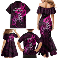 Polynesia Breast Cancer Awareness Family Matching Mermaid Dress and Hawaiian Shirt Think Pink Polynesian Ribbon Black Version - Wonder Print Shop
