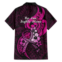 Black Hawaiian shirt with pink 'No One Fights Alone' back print