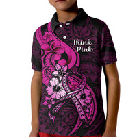 Polynesia Breast Cancer Awareness Kid Polo Shirt Think Pink Polynesian Ribbon Black Version - Wonder Print Shop